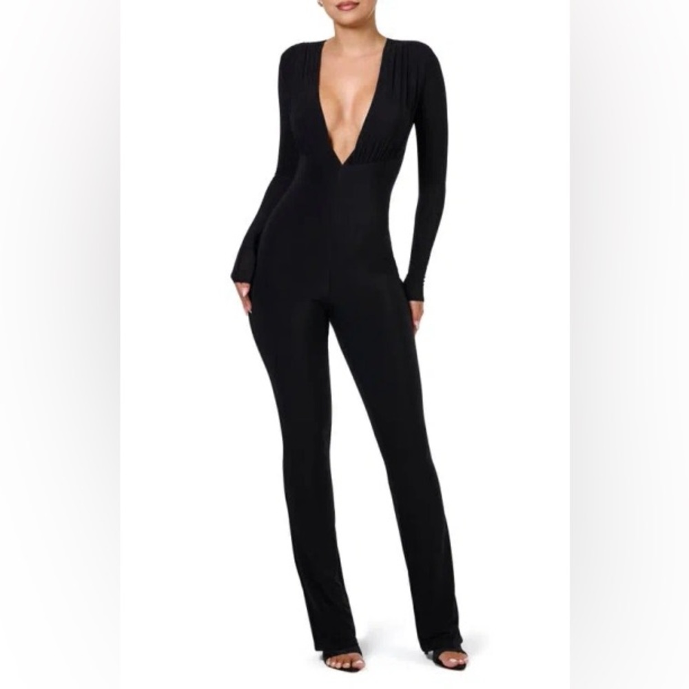 Naked Wardrobe Deep V-Neck Jumpsuit (Pink Blush)